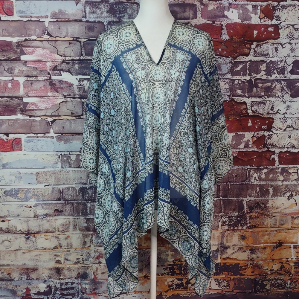 J. Jill Mosaic Print Chiffon Poncho Style Top